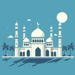 Fototapeten A flat design of a mosque. Suitable for Islamic event invitations, Eid greetings, and cultural diversity illustrations. Perfect for religious themed graphic designs © ZulHaq