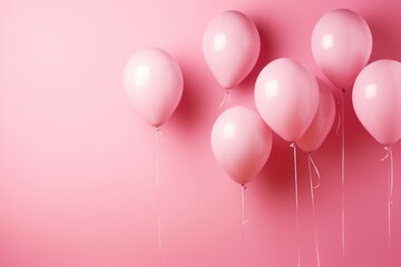 A group of pink balloons floating in the air