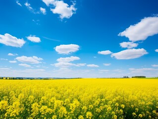 Obraz premium Golden fields of yellow rapeseed flowers