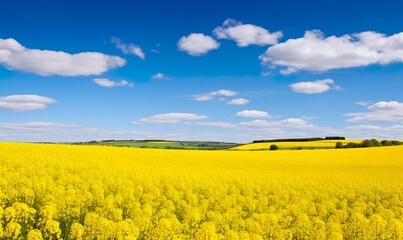 Obraz premium Golden fields of yellow rapeseed flowers