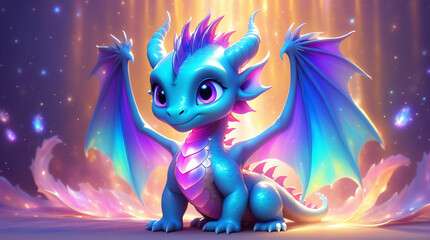 Naklejka premium Blue Magical Cartoon Dragon