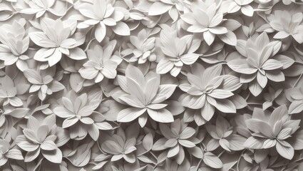 "Whimsical Elegance: White Geometric Floral Leaves 3D Tiles Wall Texture, a Mesmerizing Background Banner that Transforms Spaces with Panoramic Beauty and Modern Chic."