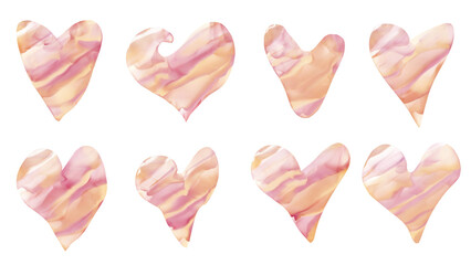 Set of Watercolor Hearts. Transparent PNG.