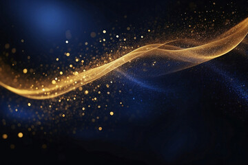 Deep blue and gold bokeh glitters background, abstract shiny backdrop with circles, modern design shimmering overlay