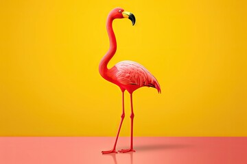 Elegant pink flamingo standing on gradient background - obrazy, fototapety, plakaty