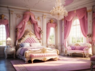 "Whimsical Royalty: Step into the Enchanting Realm of a Princess Bedroom in a Majestic Royal House, Where Elegance Meets Fantasy in a Dreamy Haven of Opulence and Regal Charm."