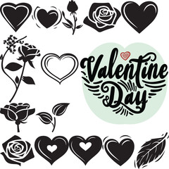 set of valentine hearts elements icons