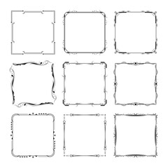 Set Black Simple Line Frame Collection Doodle Square Floral Frame Elements Vector Design Style Sketch Isolated Illustration For Banner