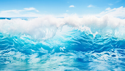 Azure Waves Crashing on Beach Under a Clear Blue Sky