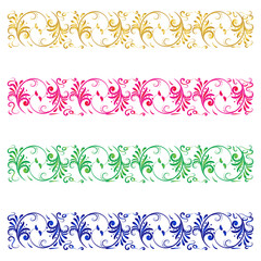 Vintage multi color floral border in traditional style, decorative element, seamless pattern, vintage design background. Vector illustration,poster,banner,tradional design elements