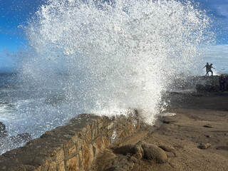 Storm surge California Coast, Monterey, Lover's Point, wave action, high surf, rush, escape