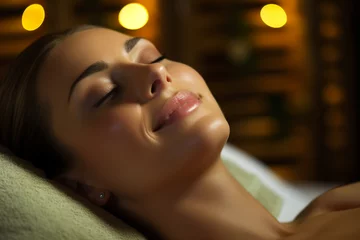 Foto op Plexiglas Schoonheidssalon Face massage. Close-up of young woman getting spa massage treatment at beauty spa salon.Spa skin and body care. Facial beauty treatment.Cosmetology.