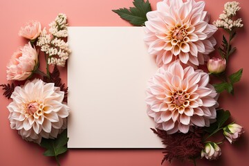 Pink flowers on a white background, Closeup, Empty place for inspirational text, lovely quote or positive sayings, AI generative.