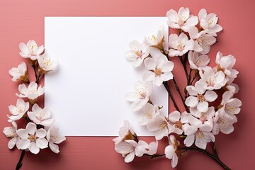 Pink flowers on a white background, Closeup, Empty place for inspirational text, lovely quote or positive sayings, AI generative.