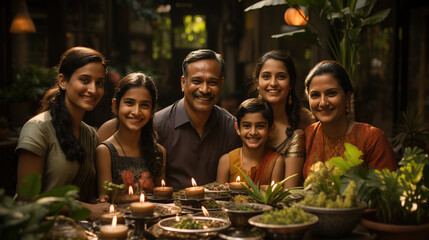 Fototapeta premium Generational indian family together with smile faces