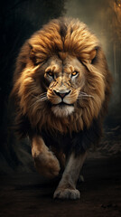 Lion head image, fierce and cool, illustration, Generate AI.