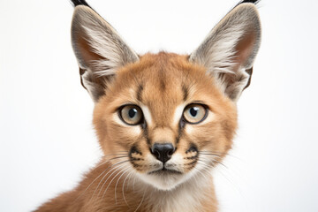 Fototapeta premium Caracal close-up portrait on a white background.