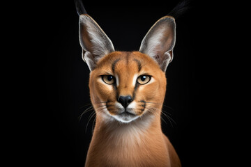 Fototapeta premium Caracal close-up portrait on a black background.