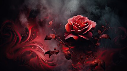 The Smoky Elegance of Love: A Red Rose in Valentine's Embrace. A poetic and atmospheric picture of...
