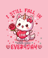 Obraz premium Valentine T-shirt design. Cute Cartoon love T-Shirt design