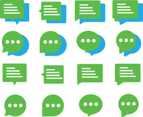  Set of Chat Message Bubbles Vector Icon. Communication icons. Talk bubble, dialog. Web icon set. green color