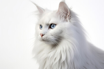 Fototapeta premium Turkish Angora cat close-up portrait on a white background.
