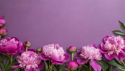 Fototapeta premium Peonies flowers background with copy space for text. Woman's Day and Mother's Day greeting card.