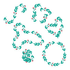 Vector set of floral wreaths and garlands on white