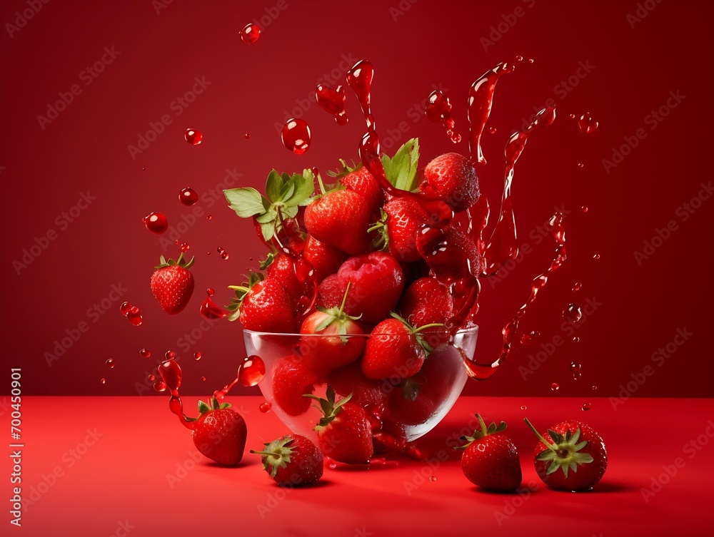 Poster generative ai : strawberries berries cherry floating on background