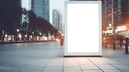 Generative AI : Blank city format banner pylon on the sidewalk mockup - obrazy, fototapety, plakaty