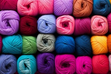 Generative AI : Colored balls of yarn Crocheting yarn. Knitting needles.