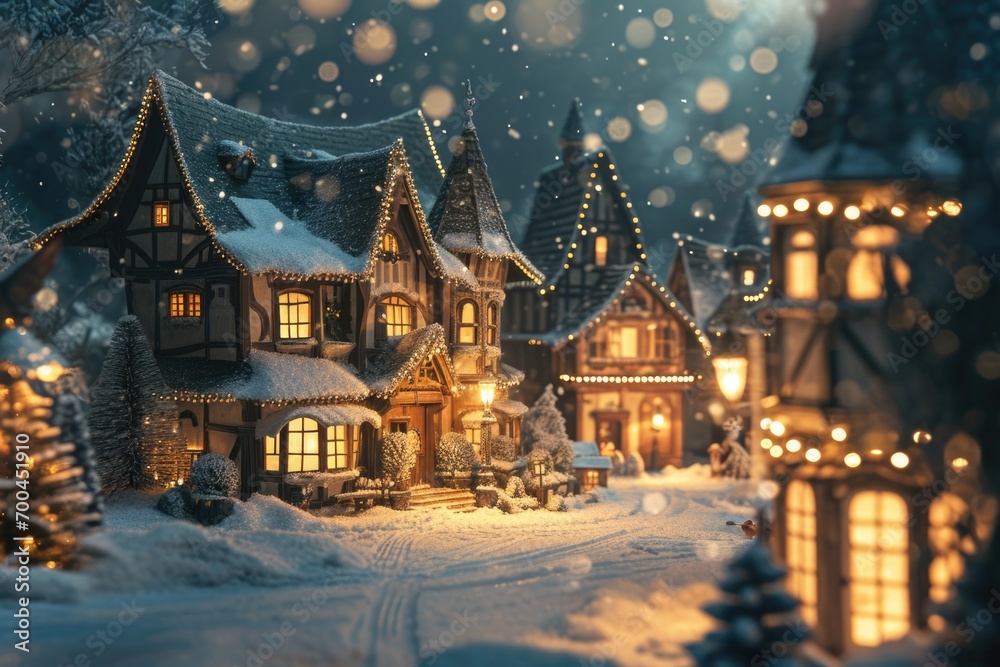 Poster a captivating image of a small town illuminated by a multitude of lights. perfect for showcasing the