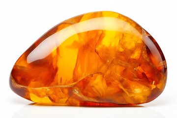 Generative AI : Amber natural stone cutout on white background.