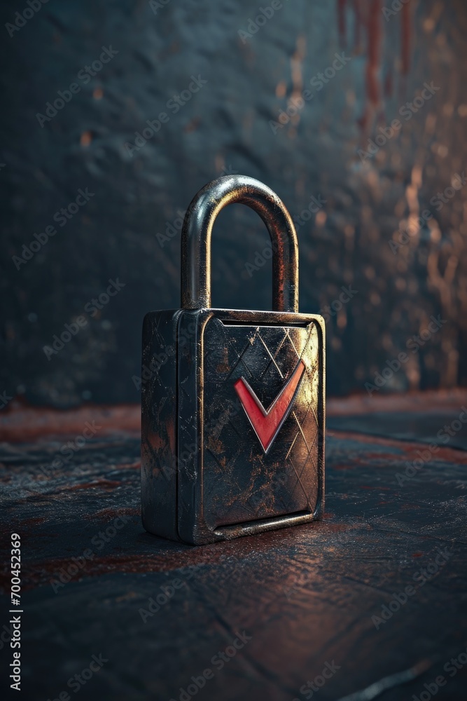 Poster a metal padlock is placed on top of a wooden floor. this versatile image can be used to represent se