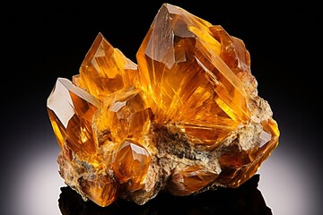 Generative AI : macro shooting of natural rock specimen - raw crystal of Citrine (yellow quartz) gemstone isolated on white background