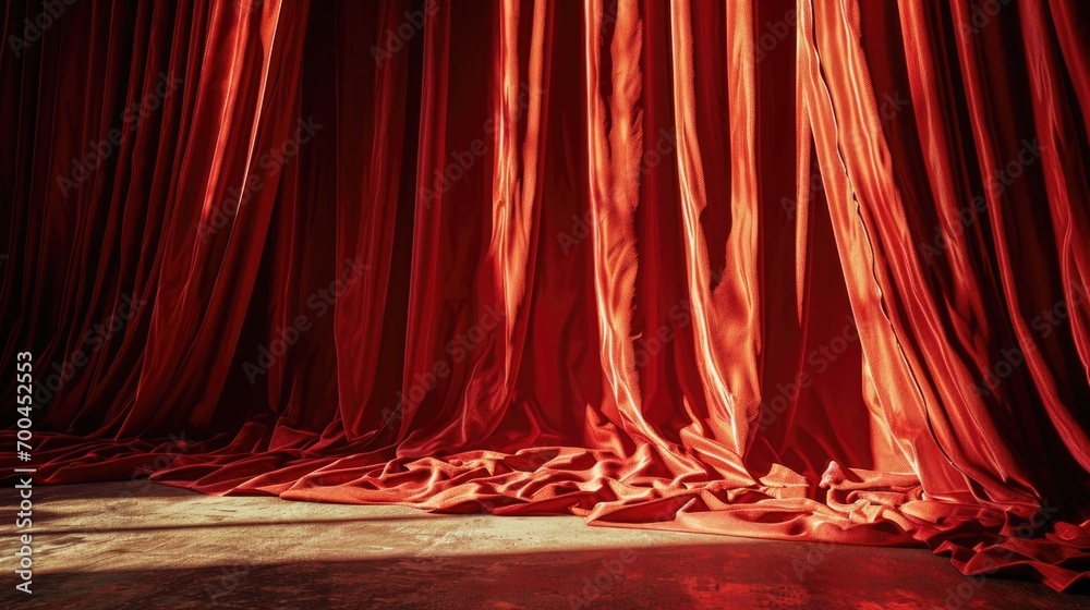 Aufkleber a room with a red curtain and a floor. suitable for various applications