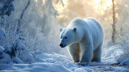 Winter scene featuring a polar bear in its habitat: Animal photography in focus.
