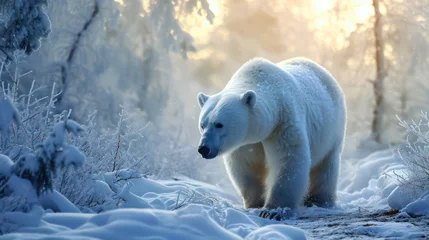 Schilderijen op glas Winter scene featuring a polar bear in its habitat: Animal photography in focus.  © Matthew