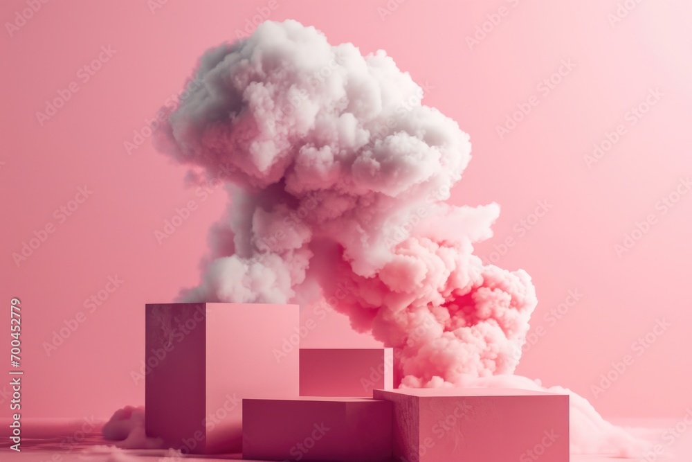 Poster Smoke is billowing out of three cubes, creating a mysterious and captivating scene. This image can be used to depict concepts such as transformation, mystery, and creativity