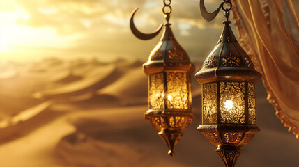 Hanging lantern Islamic - generative AI