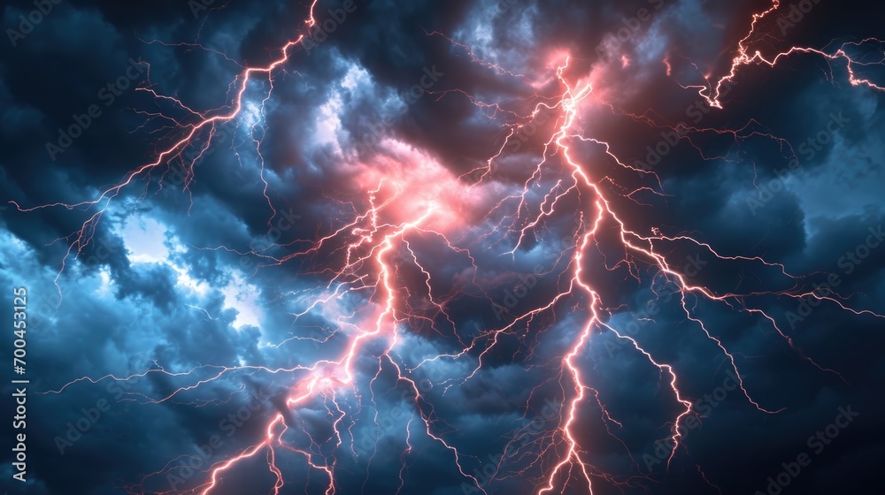 Aufkleber A captivating image capturing a bunch of lightnings illuminating the sky. Perfect for weather-related articles or illustrating the power of nature