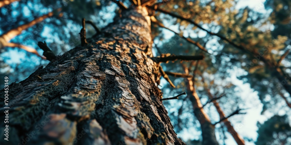Poster a detailed close up view of a tree trunk. perfect for nature and environmental themes