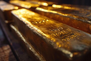 A pile of gold bars neatly arranged on top of each other. Ideal for financial and investment concepts