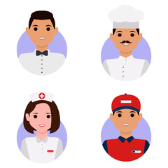 Profession Avatar Sticker Set. With Flat Cartoon Design. Isolated Vector Icon.