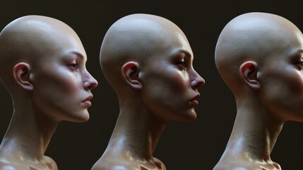 Close up of a person's head showing different facial expressions. Versatile image suitable for a range of uses