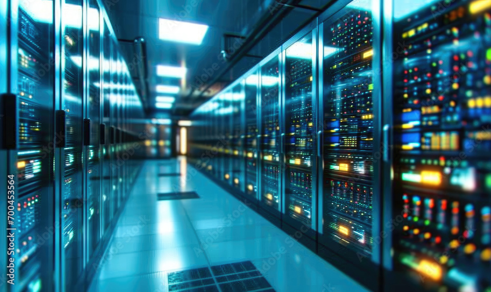 Leinwandbilder modern rack led console in server room data center. generative ai.
