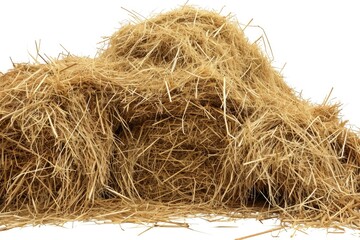 A pile of hay on a white background. Suitable for agricultural and farming concepts