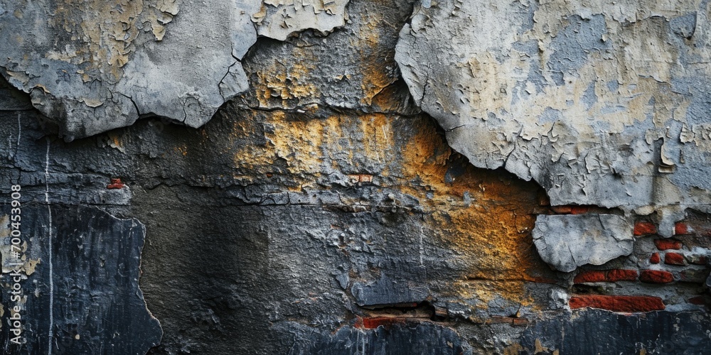 Poster close up of peeling paint on a wall. suitable for backgrounds or textures