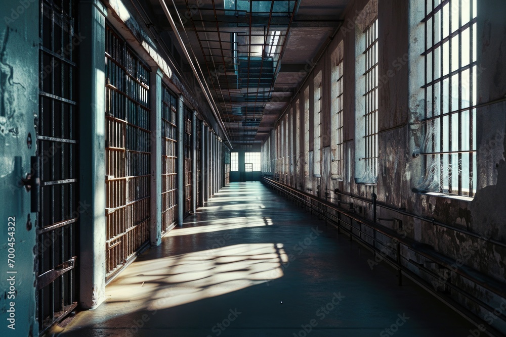 Poster a long hallway with multiple windows. perfect for architectural or interior design projects
