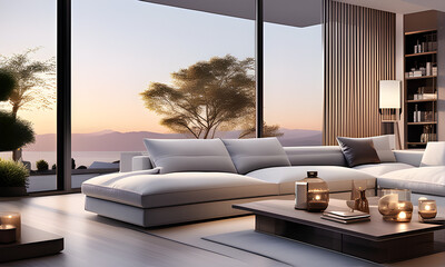 Fototapeta na wymiar Sleek Comfort: Modern Living Room Retreat